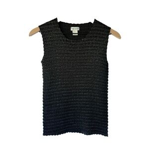 Vintage 90s Nicola Textured Crinkle Tank Top Sz S Black Plisse Slinky Whimsigoth